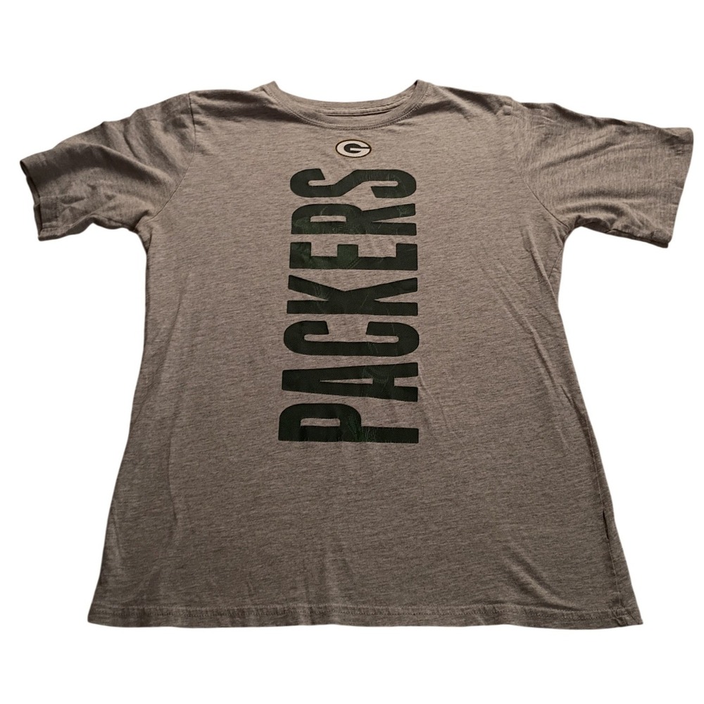 NFL Team Apparel T-Shirt Boy's Green Bay Packers Vertical Graphic L 12/14 Gray